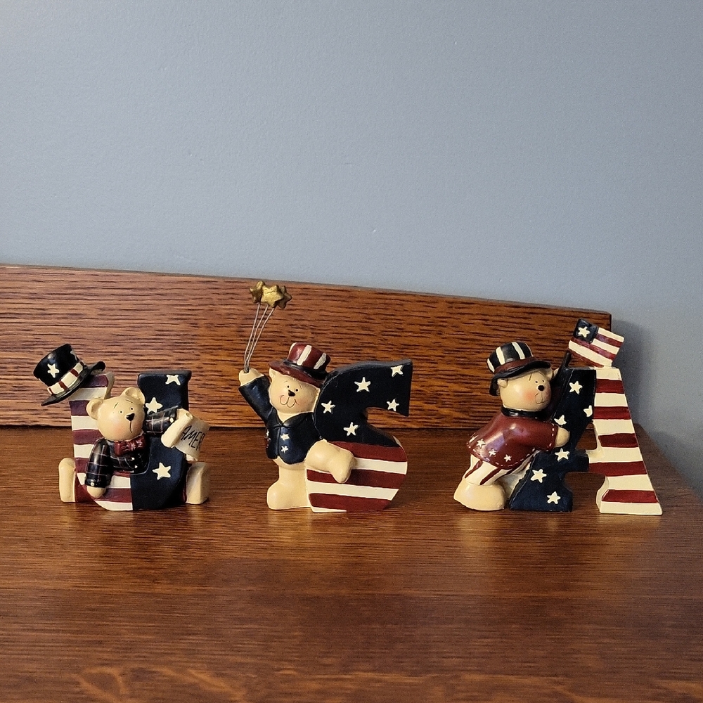 Patriotic Bear Figurines with USA Letters